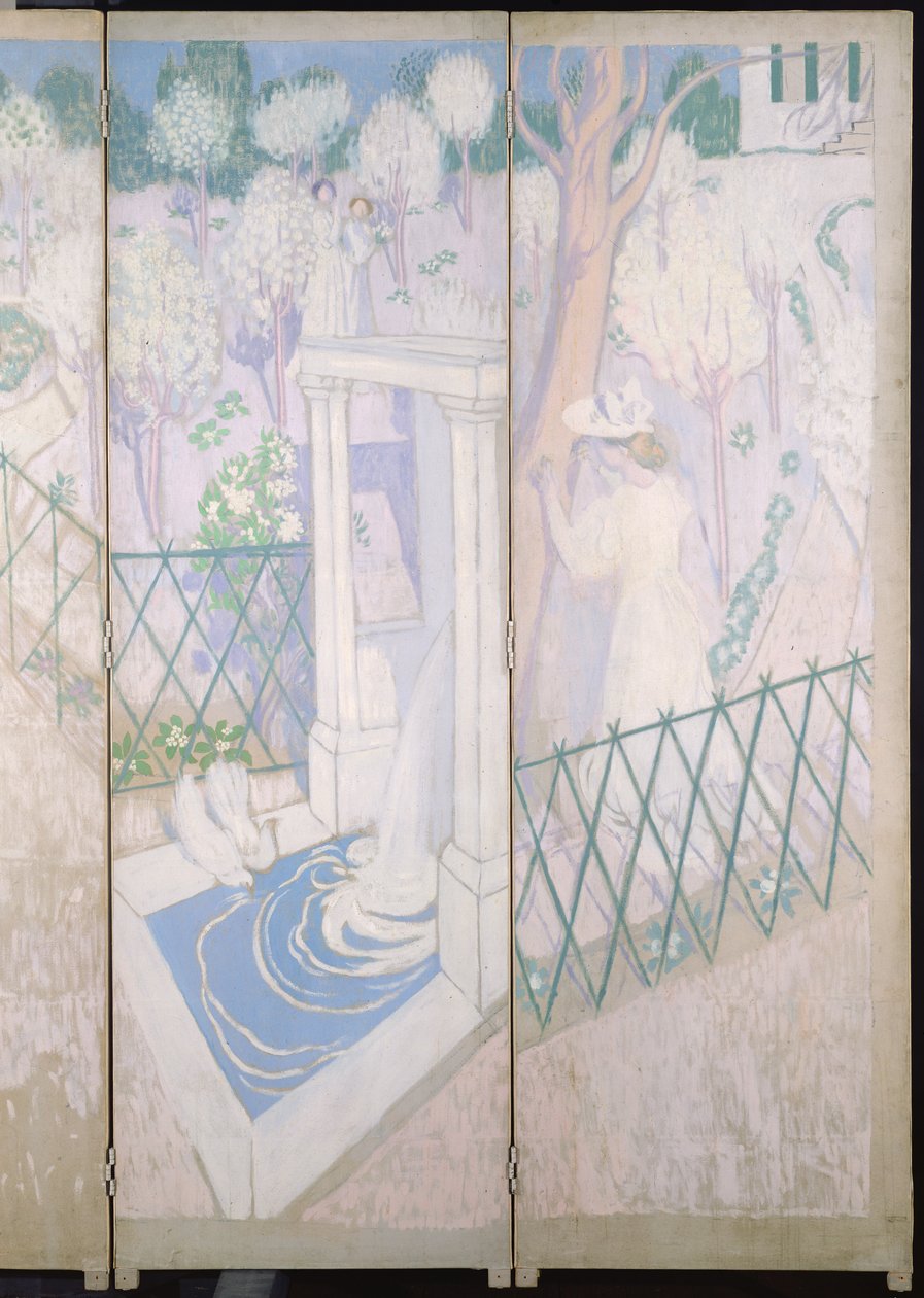 Skärm med duvor, detalj av högra panelerna, c.1896 olja på duk av Maurice Denis