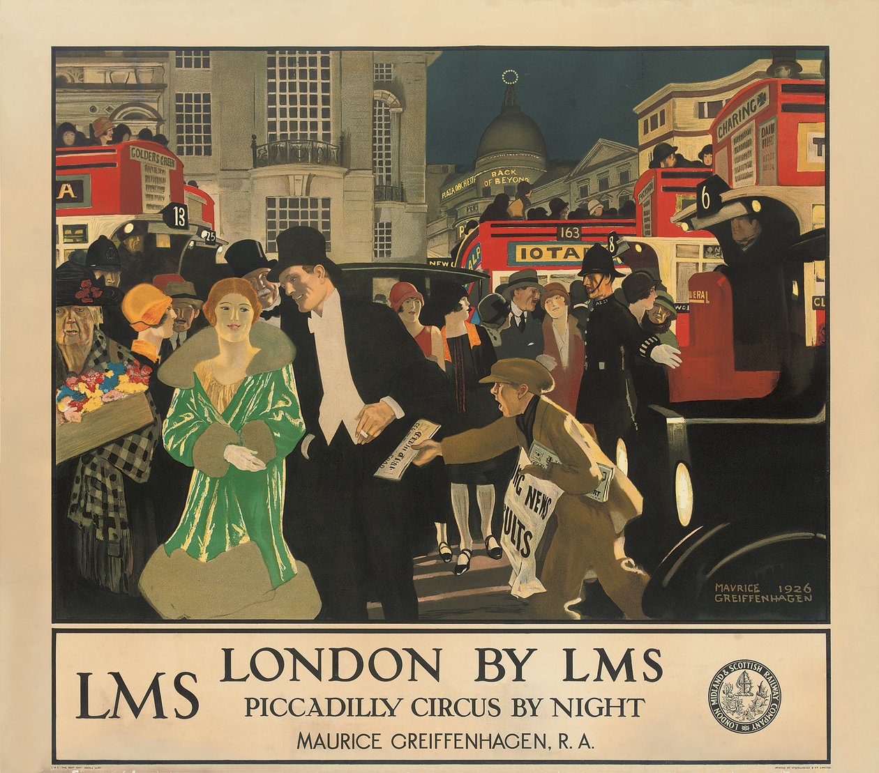 London av LMS, Piccadilly Circus by Night av Maurice Greiffenhagen