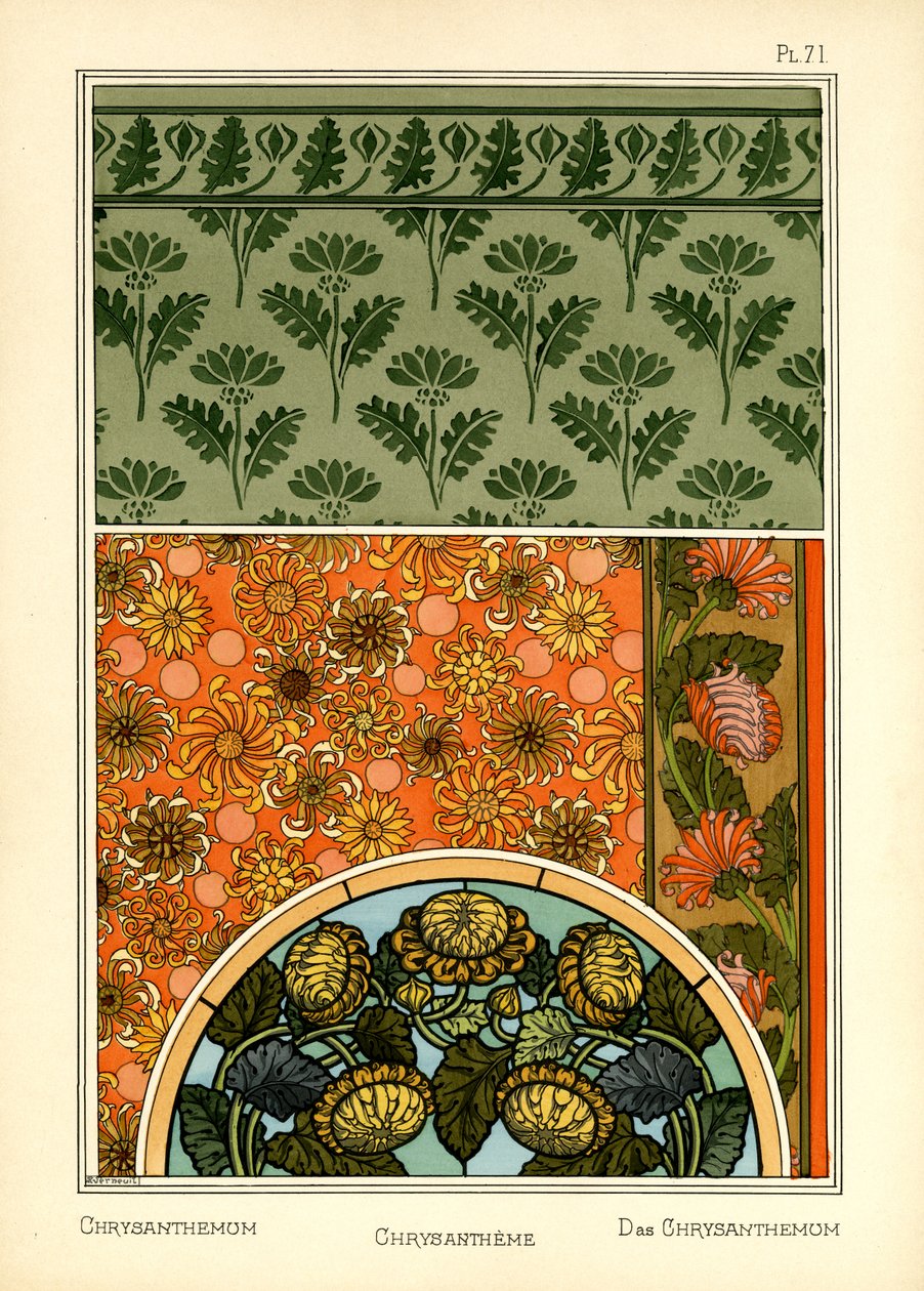 Krysantemum (färg litho) av Maurice Pillard Verneuil