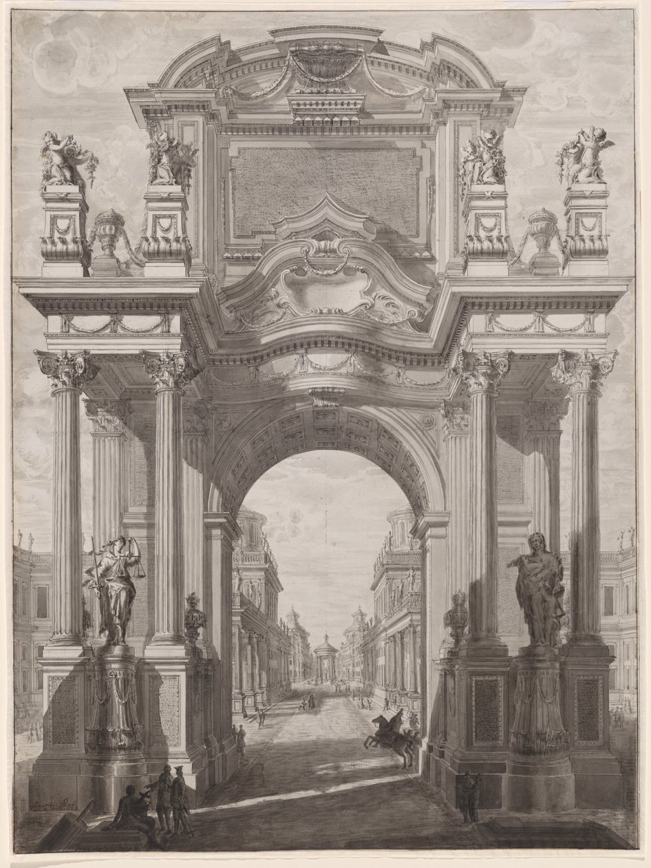 En arkitektonisk Capriccio med en triumfbåge av Maurizio Pedetti