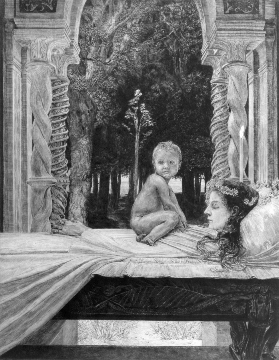 Död mor, från serien "Om döden, del två", 1898 av Max Klinger