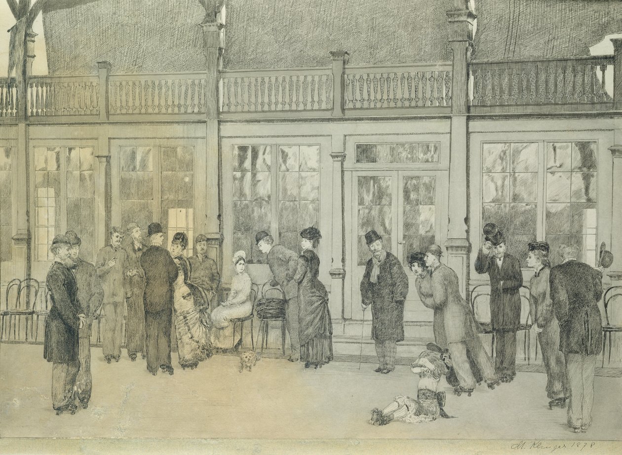 Plats från "Paraphrase on the Discovery of a Glove", pub. 1881, 1878 (tvättat bläck och penna på papper) av Max Klinger