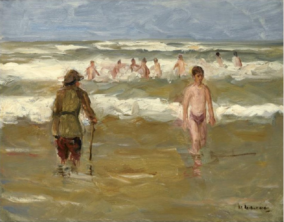 Badende Knaben mit Strandwächter av Max Liebermann