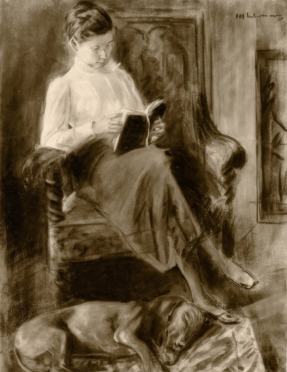 Läsande tjej / akvarell Max Liebermann av Max Liebermann