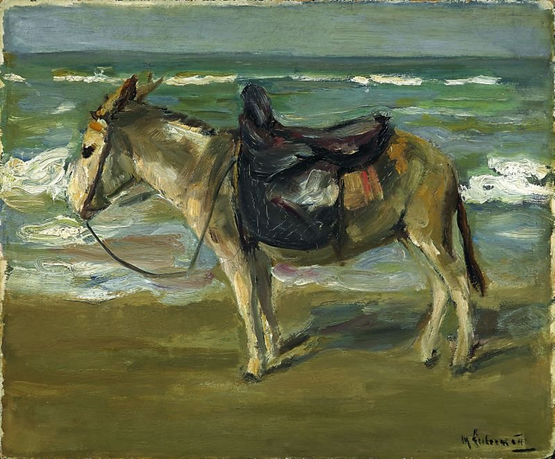 Reitesel am Strand nach links av Max Liebermann