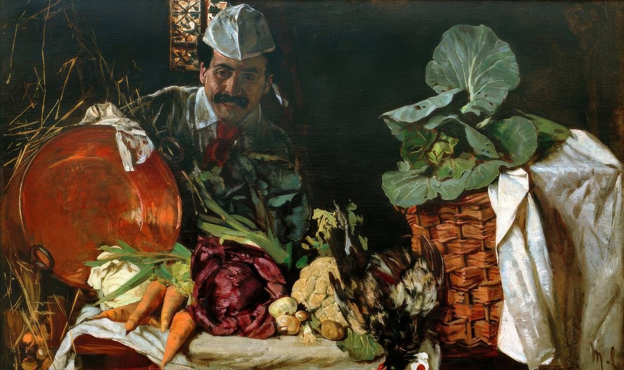 Självporträtt med köksstilleben av Max Liebermann