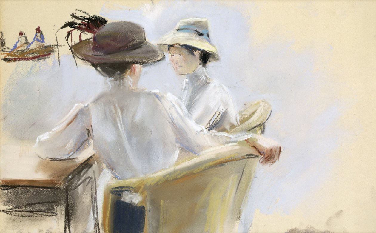 Två damer vid vattnet (pastell på papper) av Max Liebermann