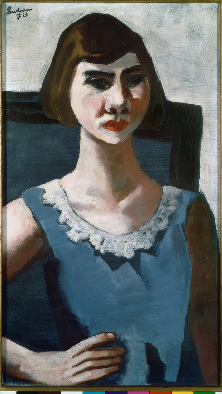 Porträtt av Quappi i blått av Max Beckmann