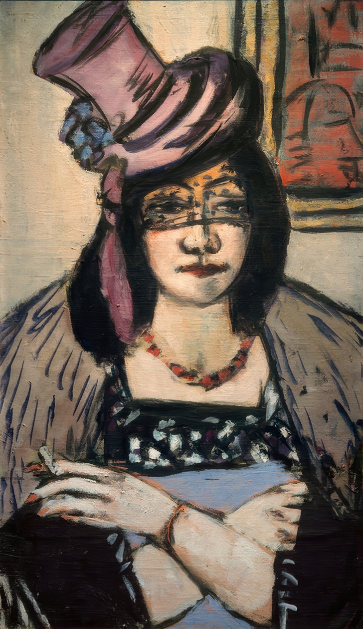 Dam med hatt och slöja av Max Beckmann
