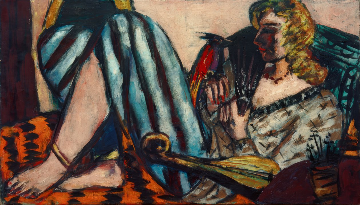 Kvinna med röd tupp av Max Beckmann