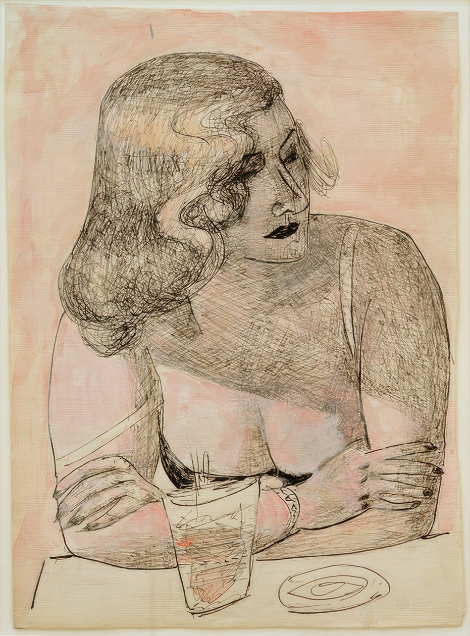 Ung kvinna med glas av Max Beckmann