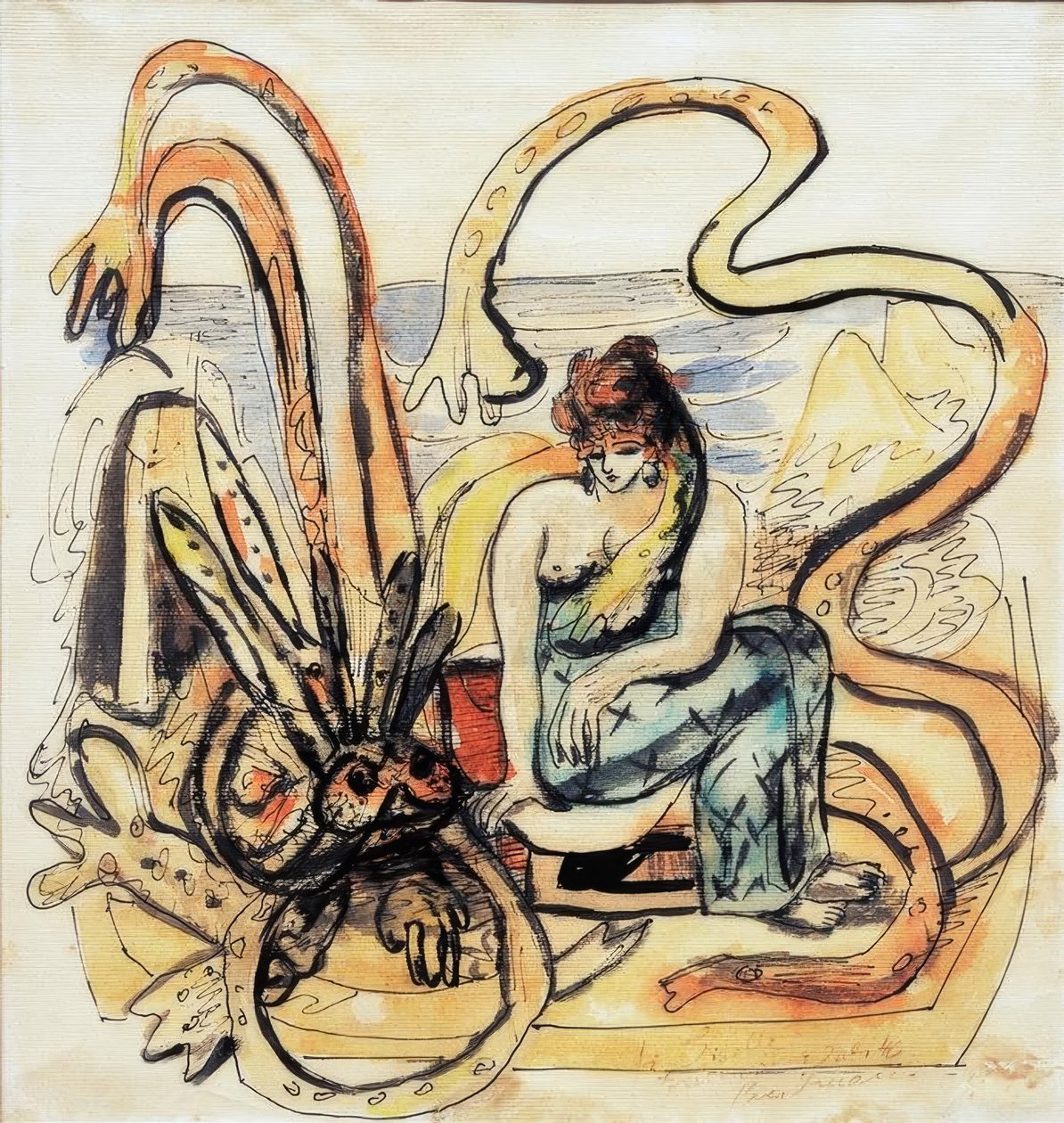 Jungfrun med odjuret (kvinna med sjömannen) av Max Beckmann