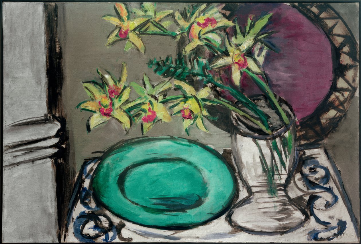 Orkidéer - stilleben med grön skål av Max Beckmann