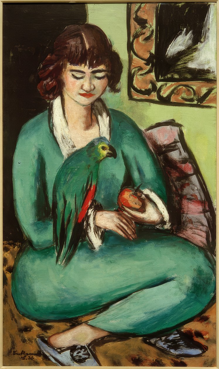 Quappi med papegoja av Max Beckmann