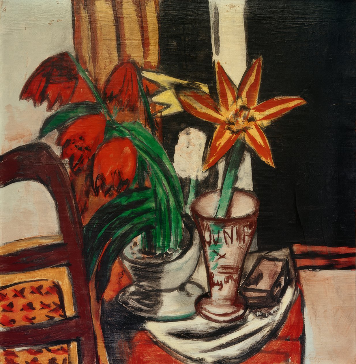 Röd tulpan och eldliljor av Max Beckmann