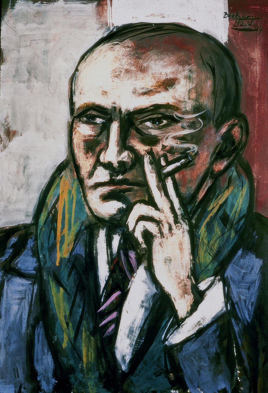 Självporträtt med en cigarett av Max Beckmann