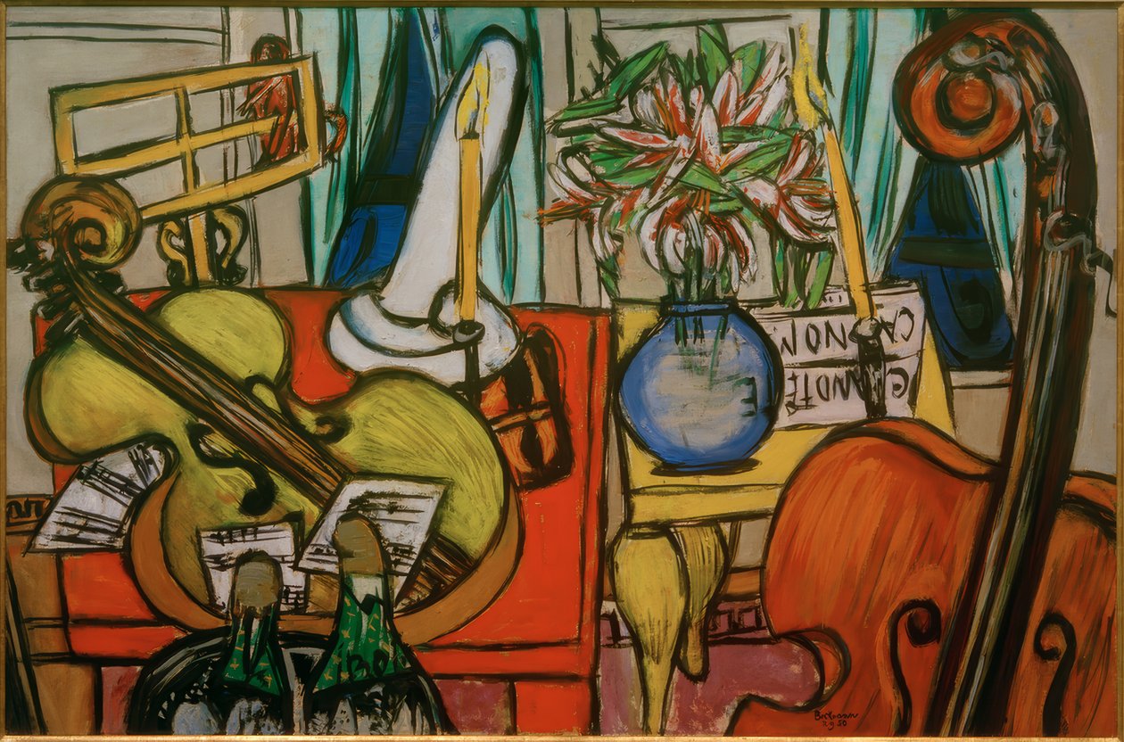 Stilleben med cello och basfiol av Max Beckmann