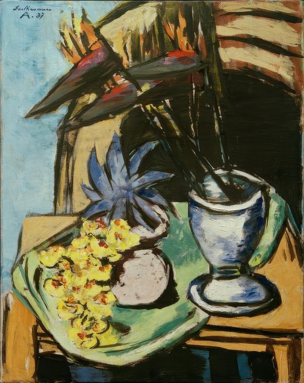 Stilleben med strelitzia och gula orkidéer av Max Beckmann