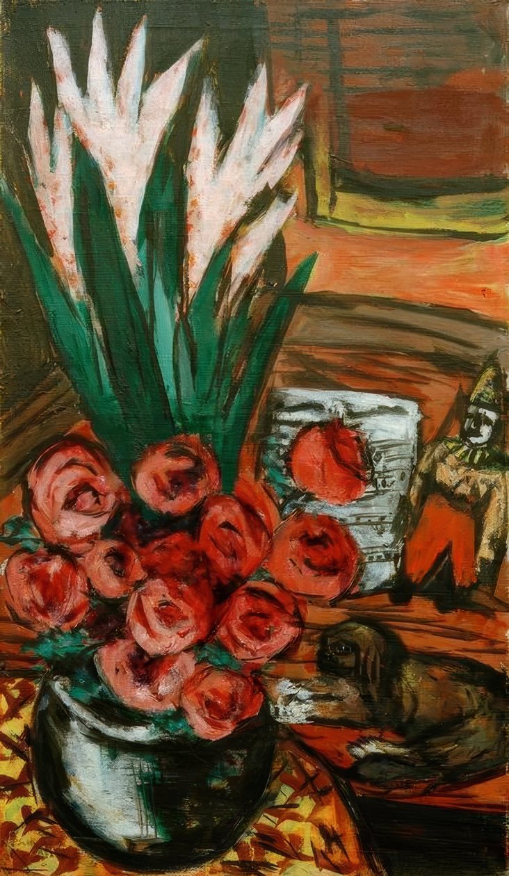 Stilleben med röda rosor och butchy av Max Beckmann