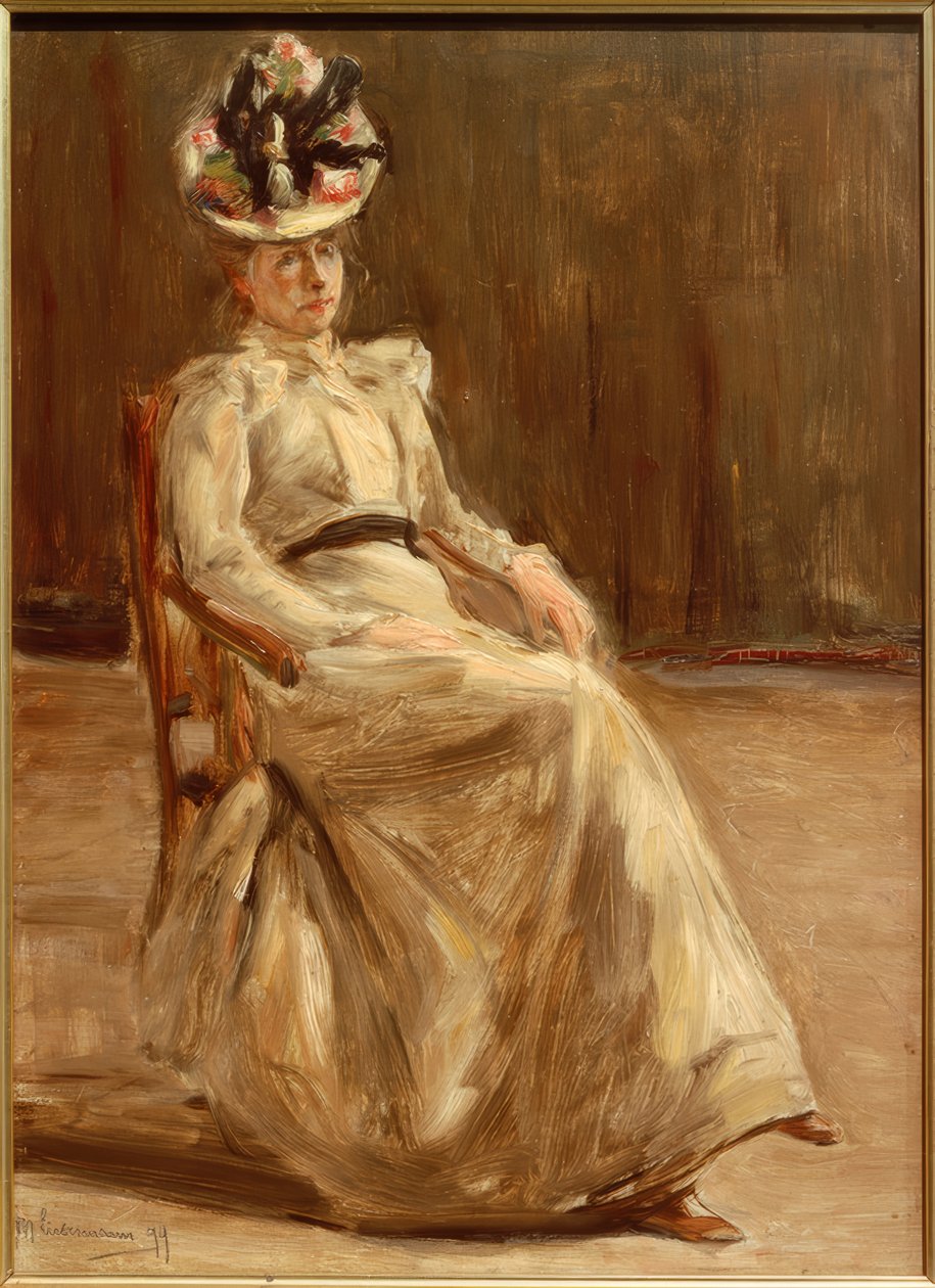 Porträtt av en sittande dam i helfigur av Max Liebermann