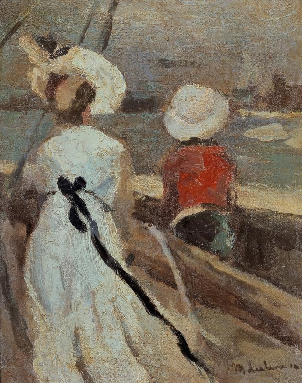 Kvinna med barn i segelbåt av Max Liebermann