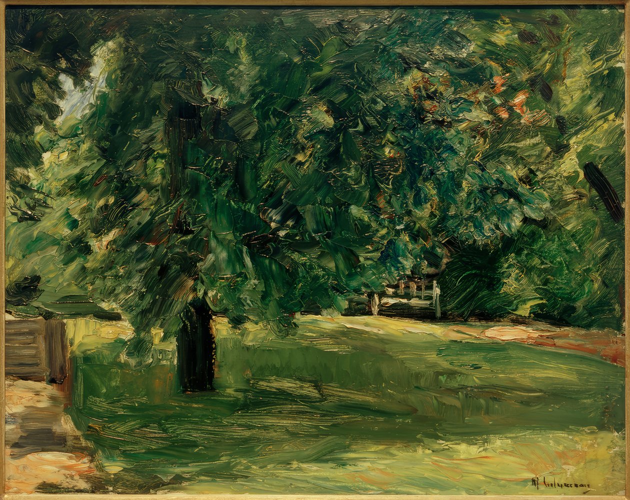 Trädgårdsbänk under kastanjeträdet i Wannsee-trädgården av Max Liebermann