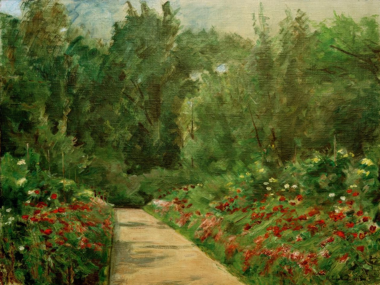 Trädgårdsbäddar med stig och blommor av Max Liebermann
