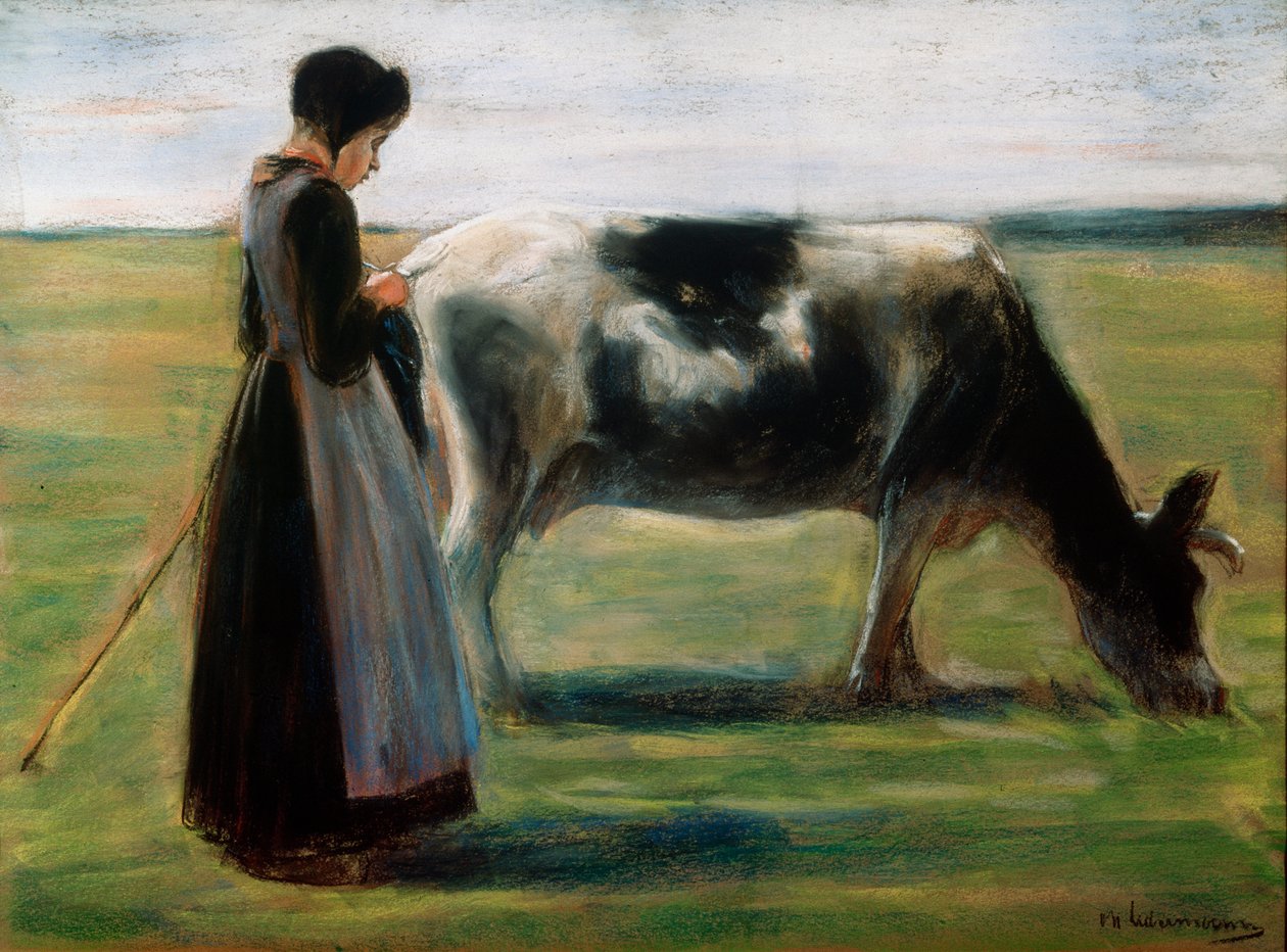 Flicka med ko, 1800-talet av Max Liebermann