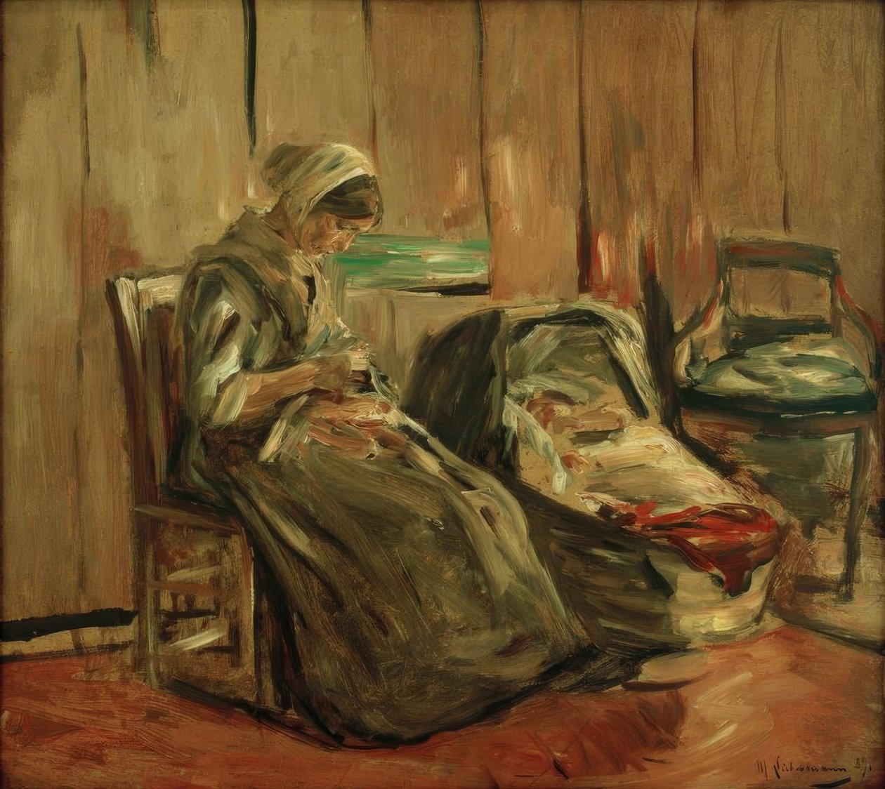 Interiör med sy kvinna av Max Liebermann