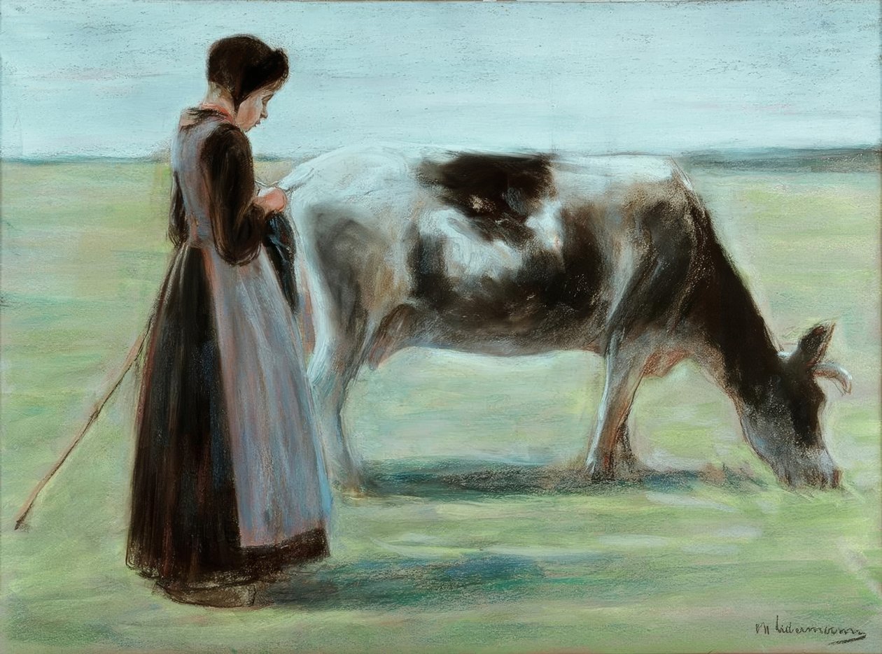 Flicka med ko av Max Liebermann
