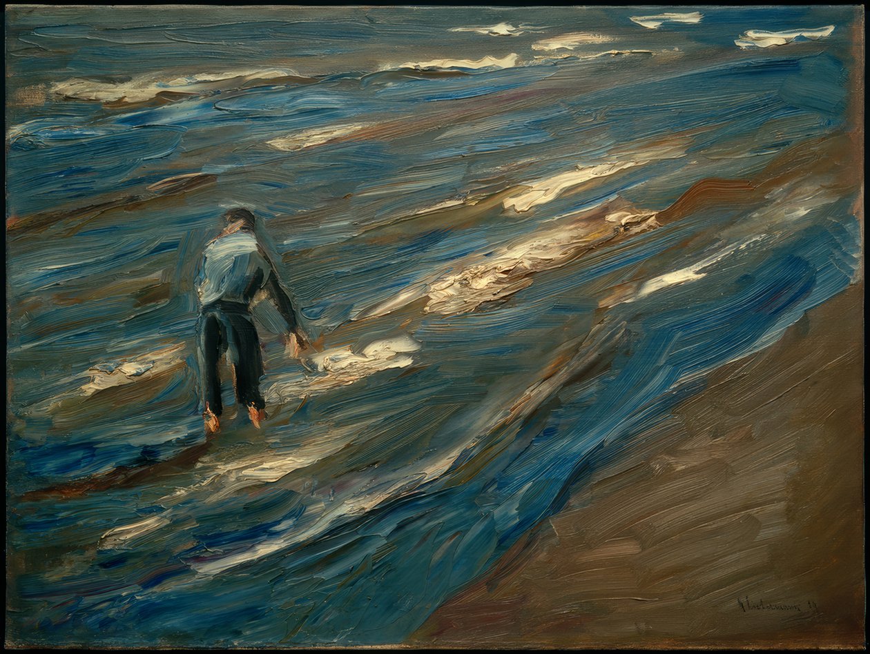 Musselfiskare på stranden - blått hav av Max Liebermann