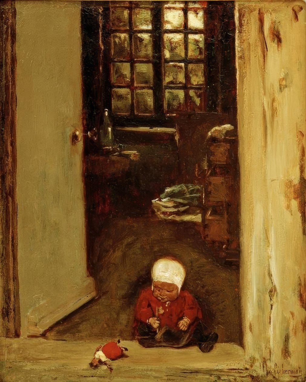 Lekande barn i ytterdörren av Max Liebermann