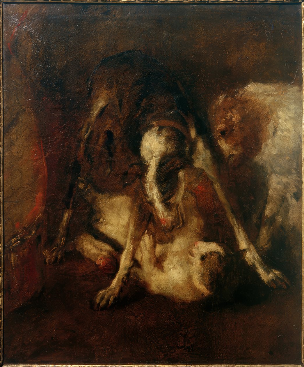 Hund som leker med katt av Max Slevogt