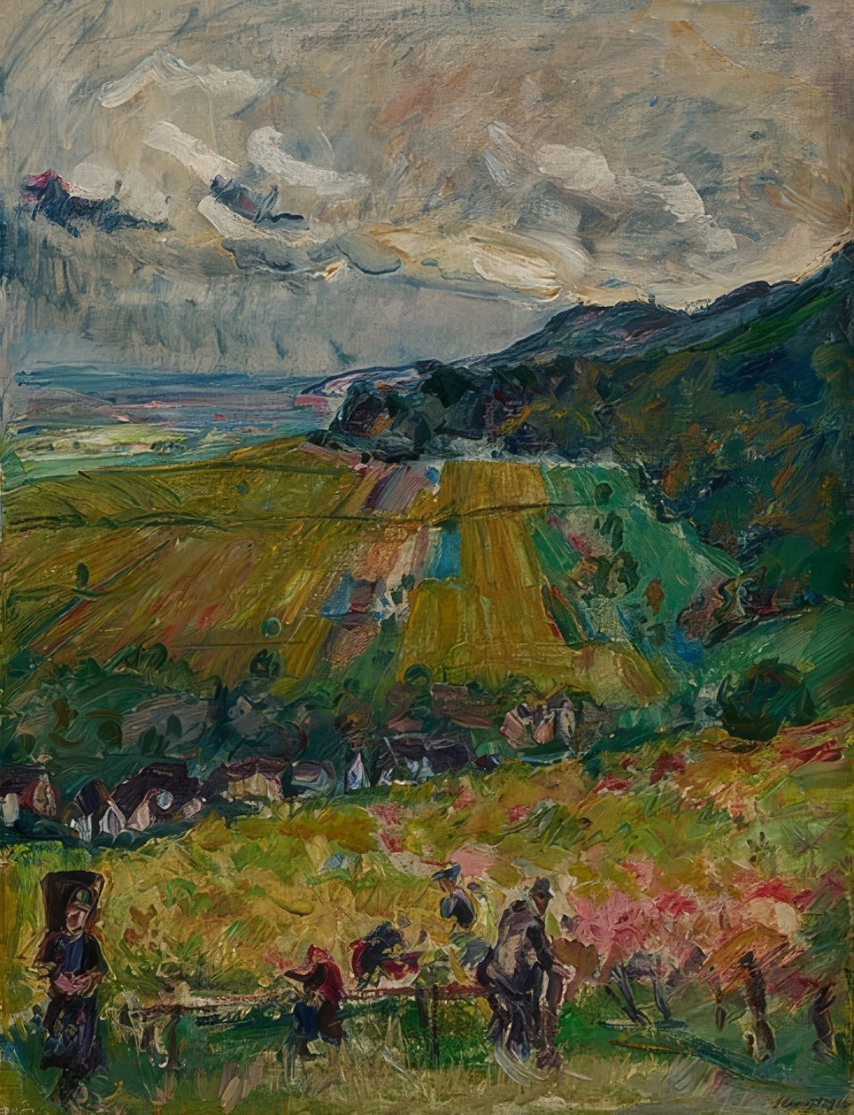 Pfalzlandskap, druvskörd i Neucastel. 1916 av Max Slevogt