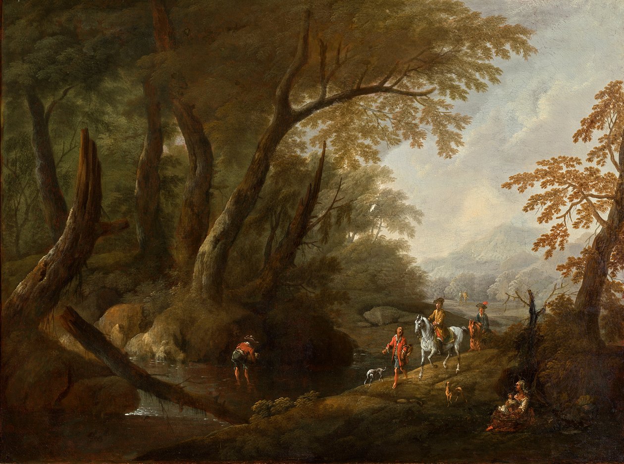 Skogslandskap med vatten till vänster av Maximilian Joseph Schinnagl