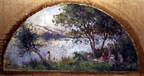 Vid sjön (olja på panel) av Maximilien Luce