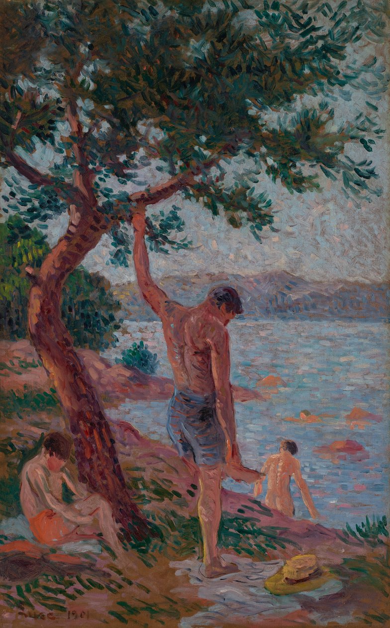 Saint-Tropez, badgäster under tallskogen av Maximilien Luce
