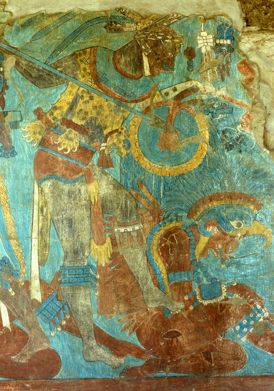 Slaget vid Cacaxtla, sen klassisk tid (väggmålning) av Mayan