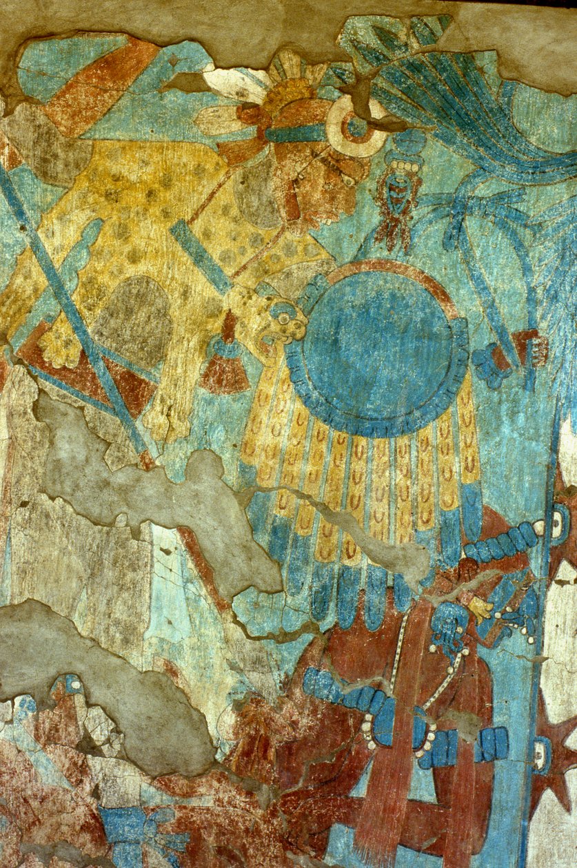 Slaget vid Cacaxtla, sen klassisk tid (väggmålning) av Mayan