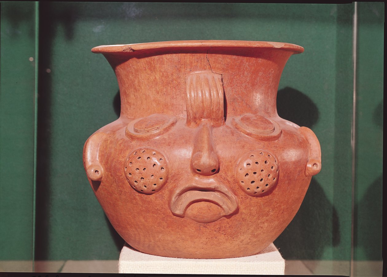 Globulär vas med ansikte, från Kalminaljuy, Guatemala, Pre-Classic Period, 1000-250 BC (terrakotta) av Mayan