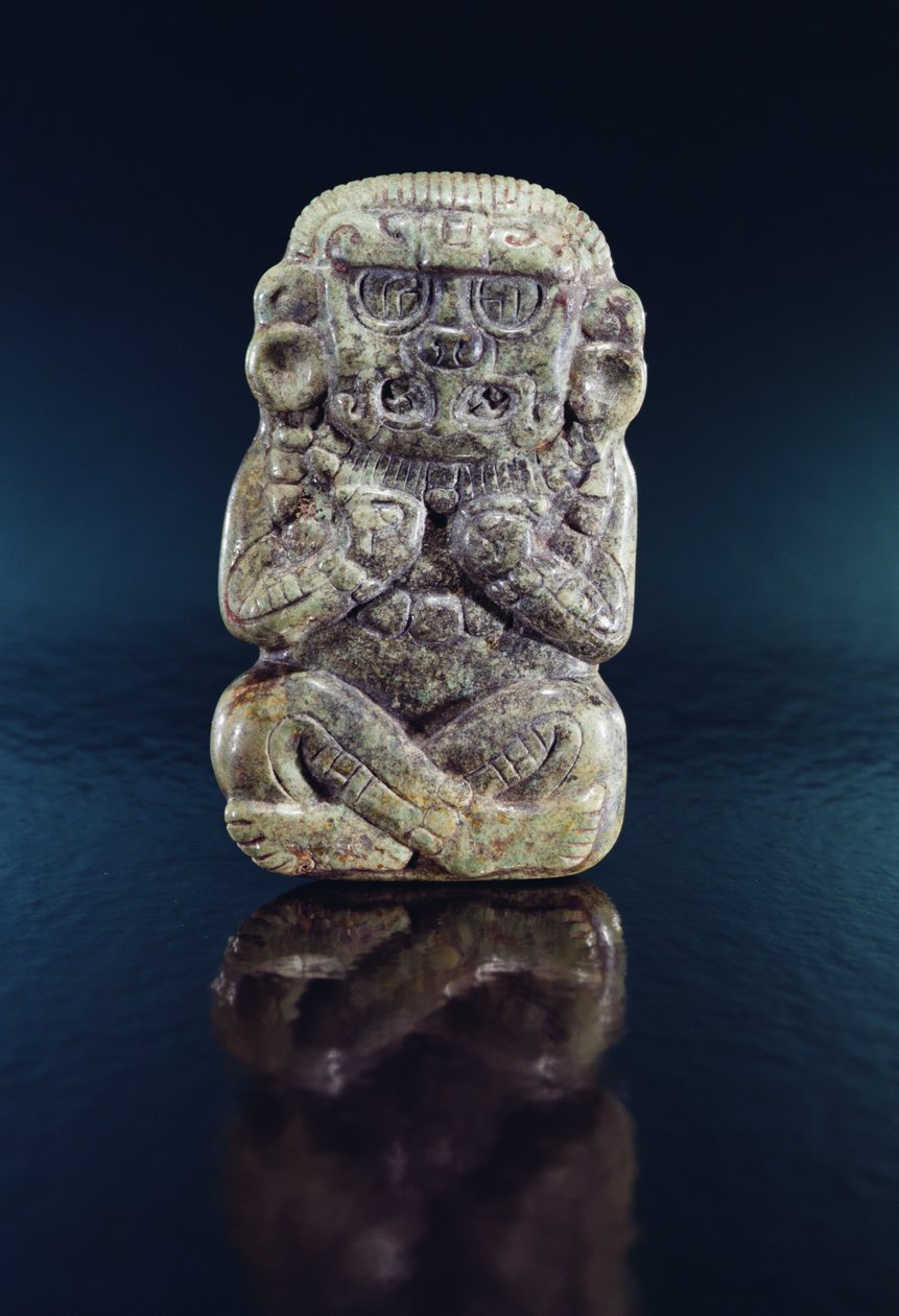 Gudomsfigur, Honduras (jade och cinnober) av Mayan