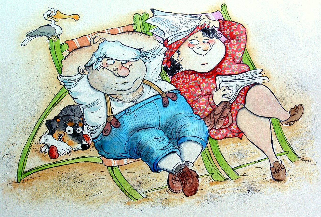 Semester på stranden (penna & bläck och wc på papper) av Maylee Christie