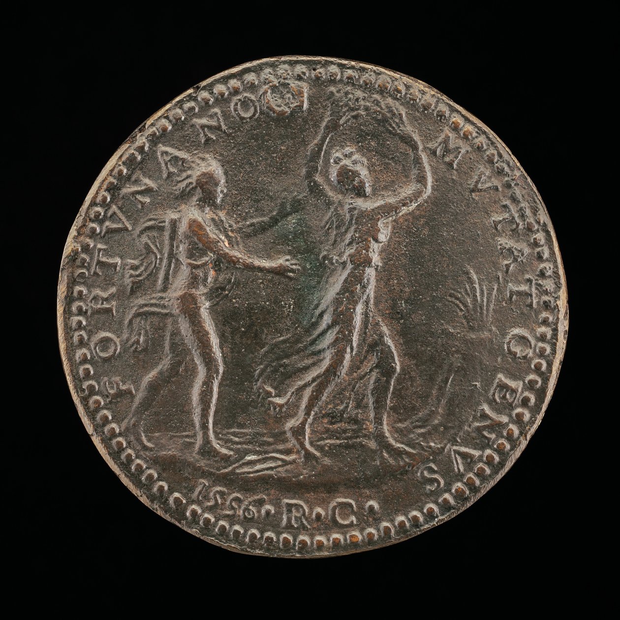 Apollo förföljer Daphne [omvänd], 1556. av Medallist R.C.