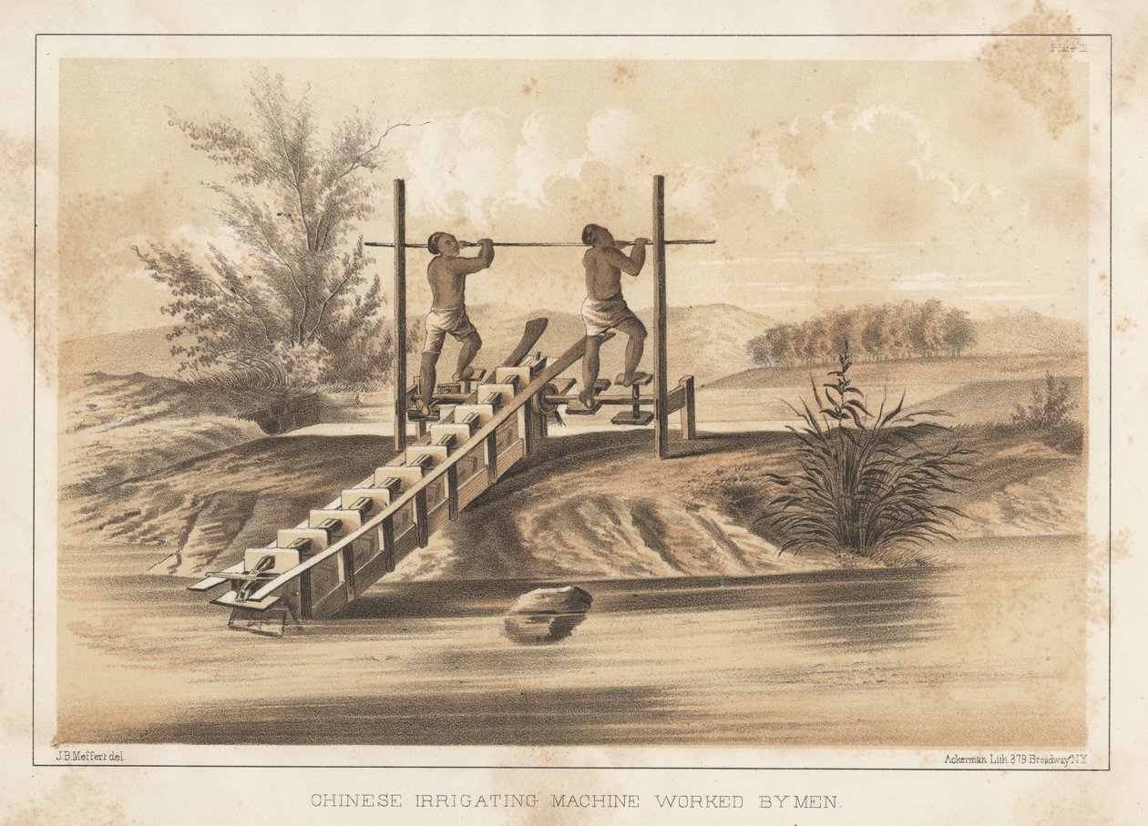 Kinesisk bevattningsmaskin som används av män, 1855 av Meffert