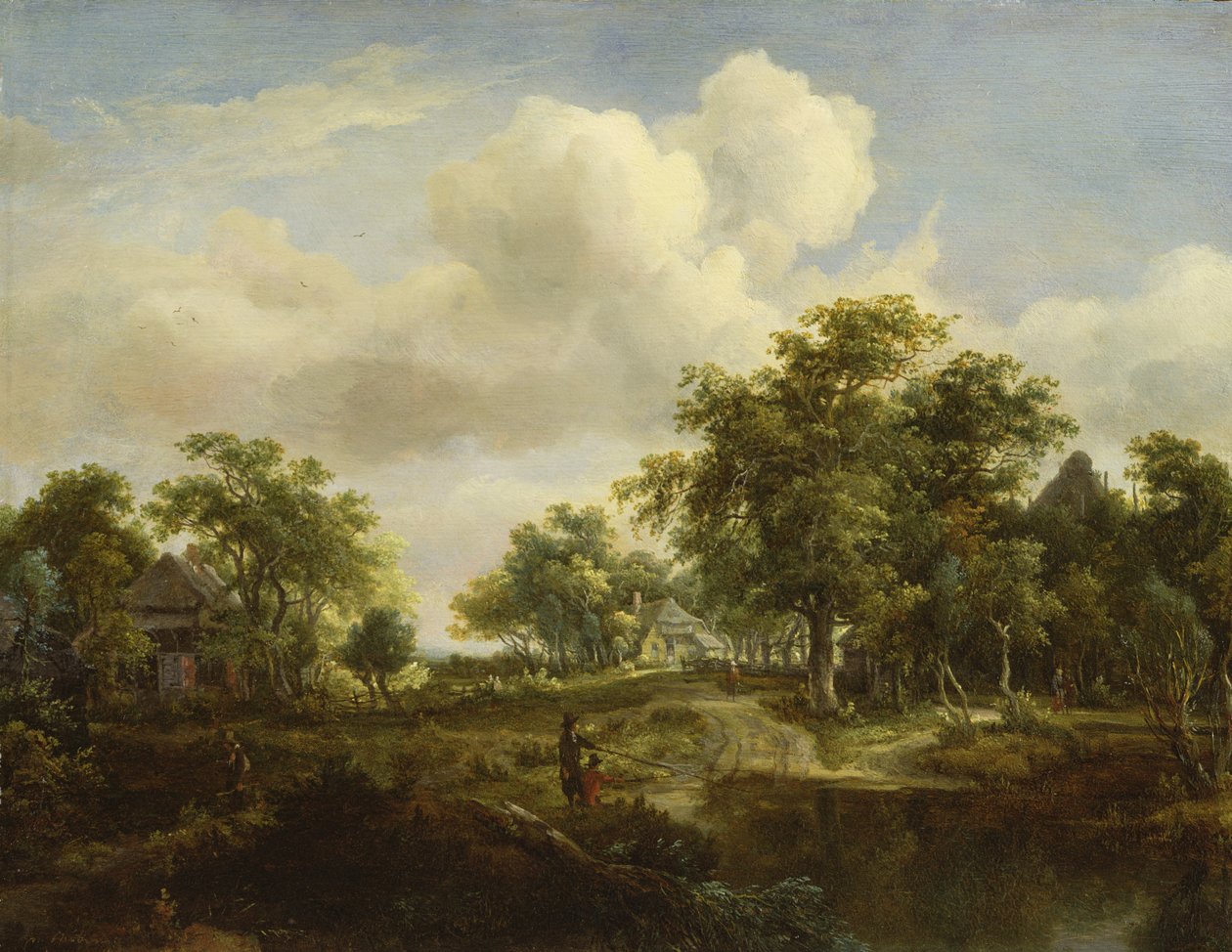A Woodland Glade (panel) av Meindert Hobbema