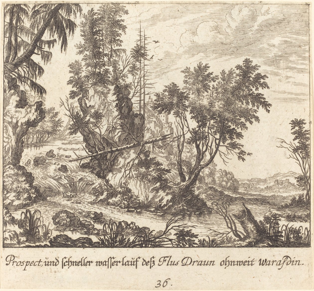 Draun River av Melchior Küsel after Johann Wilhelm Baur