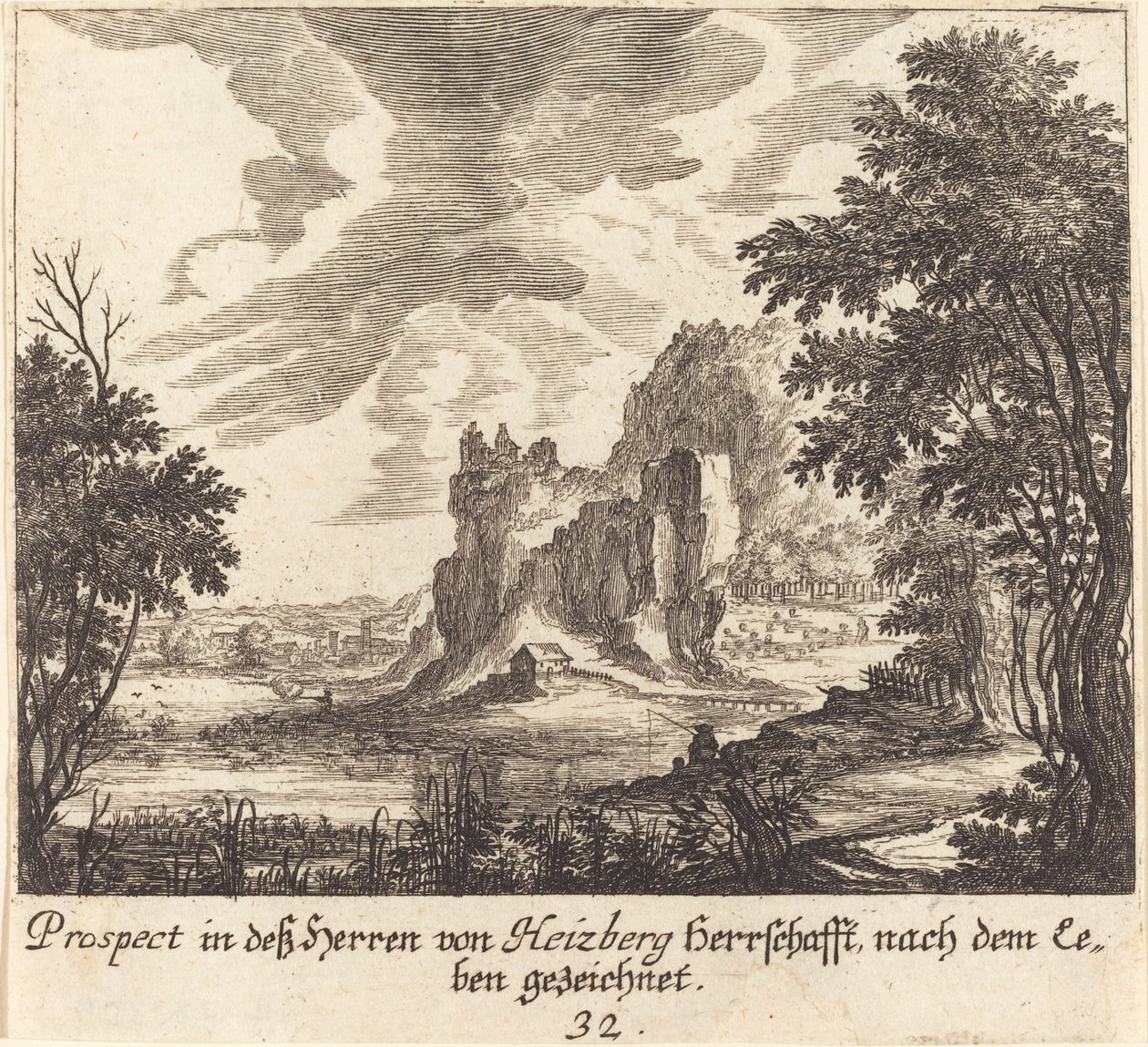 Bergsutsikt av Melchior Küsel after Johann Wilhelm Baur