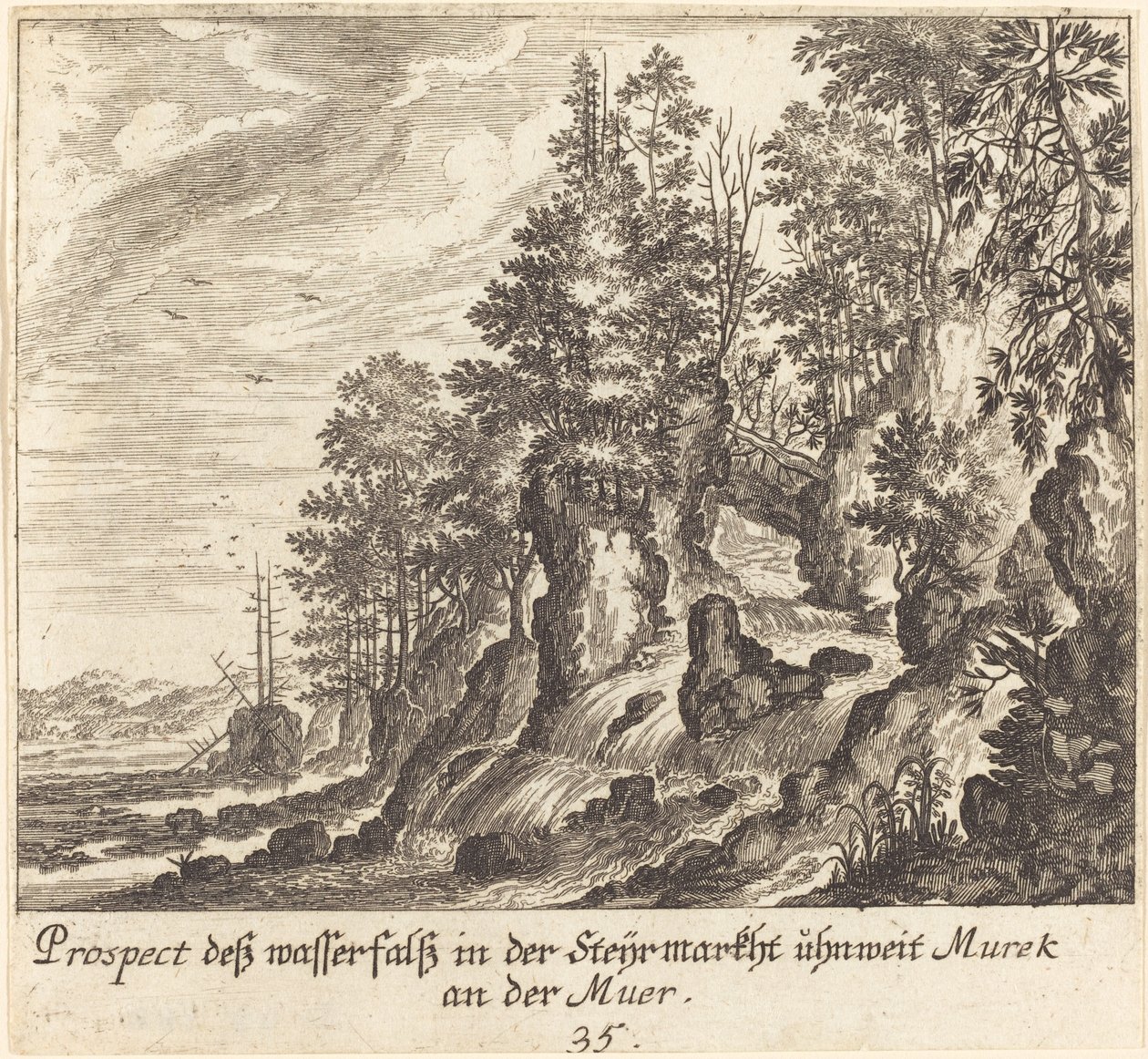 Vattenfall av Melchior Küsel after Johann Wilhelm Baur