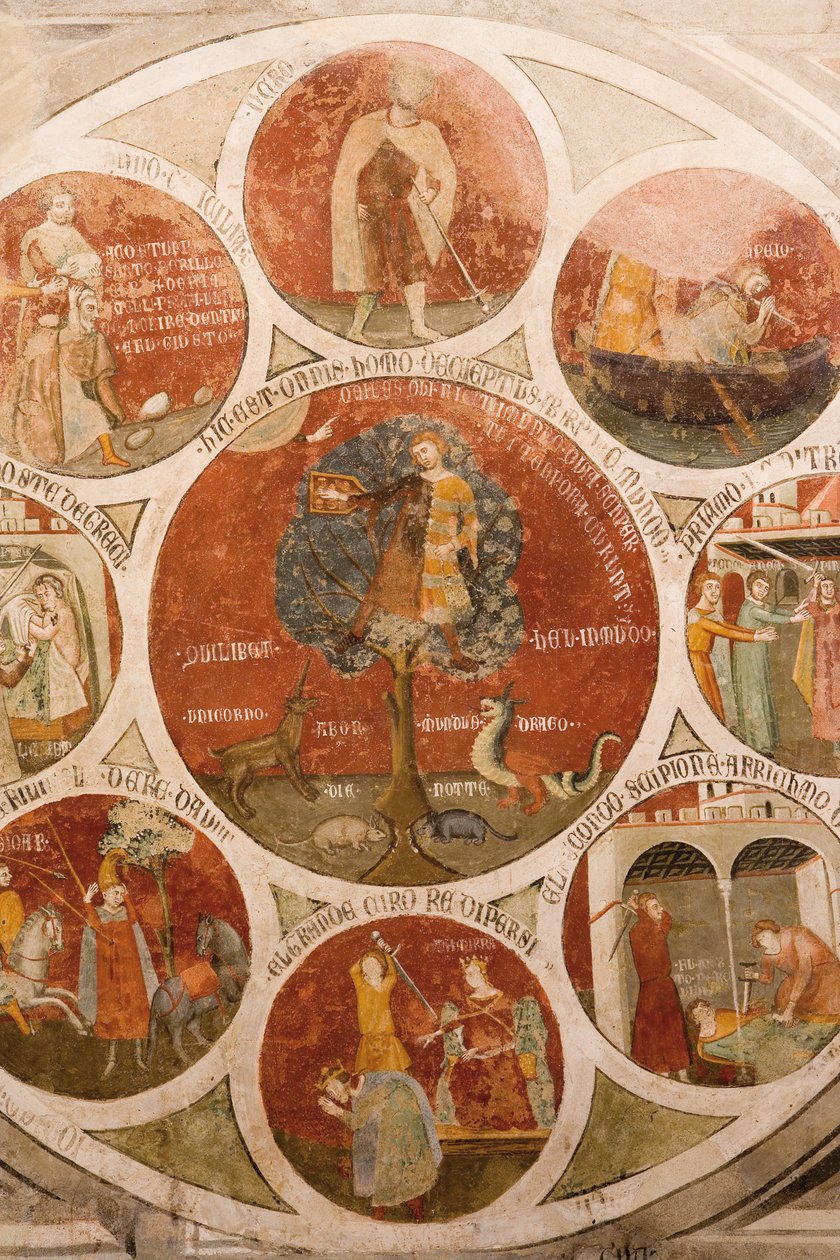 Wheel of Barlaam; Aristoteles hjul med kardinaldyggen; Salomos dom av Meo di Pero Cristoforo di Bindoccio