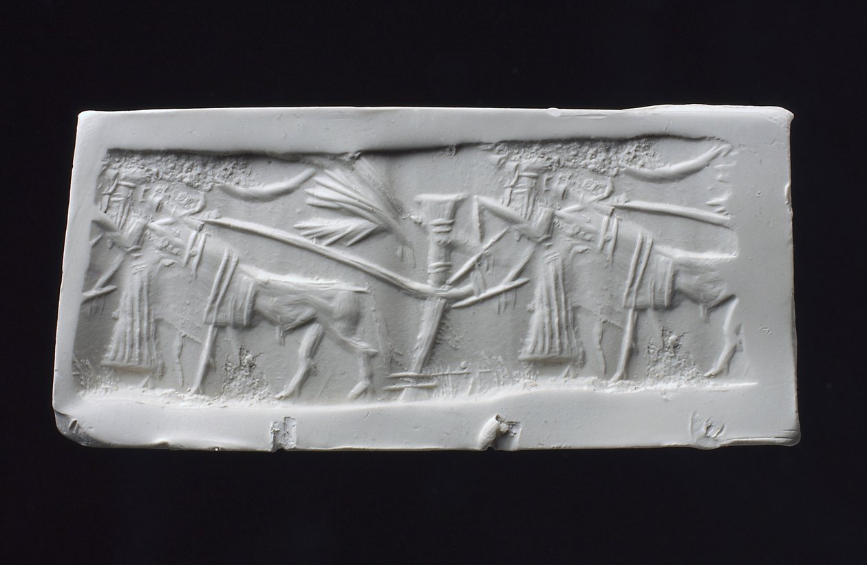 Avtryck av cylinderförsegling, akkadiska (skal) av Mesopotamian